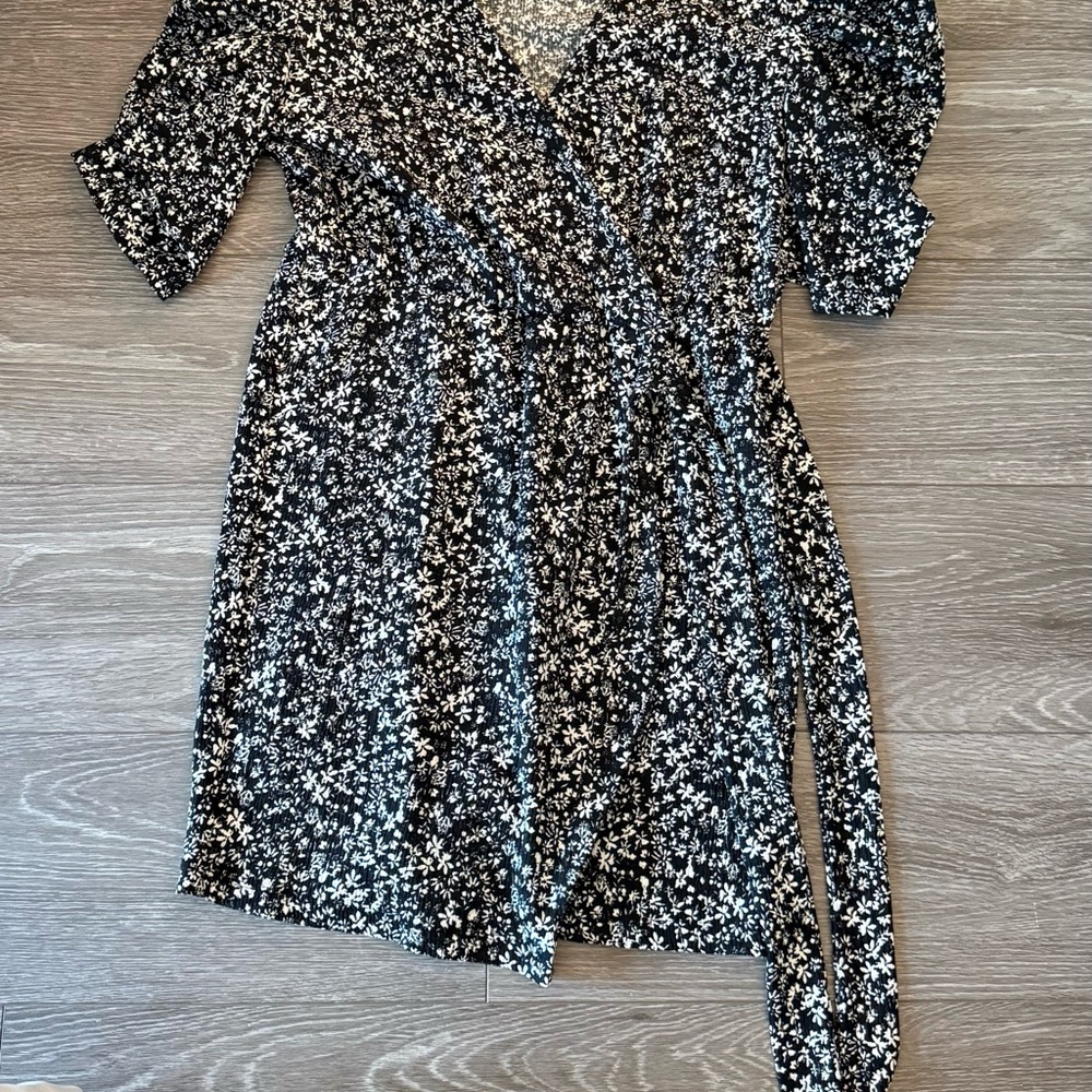 Mango Black and White Floral Midi Dress